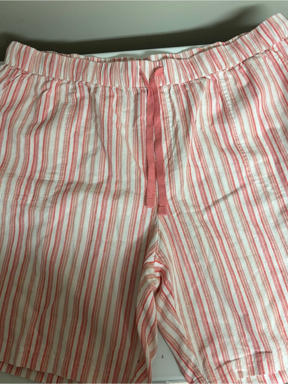 Women's Pink & White Striped Drawstring Bermuda Shorts